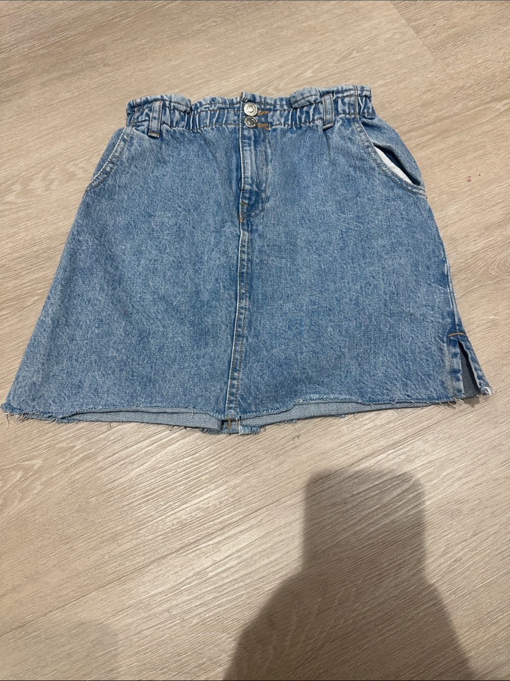 Zara Light Blue Denim Mini Skirt with Paperbag Waist